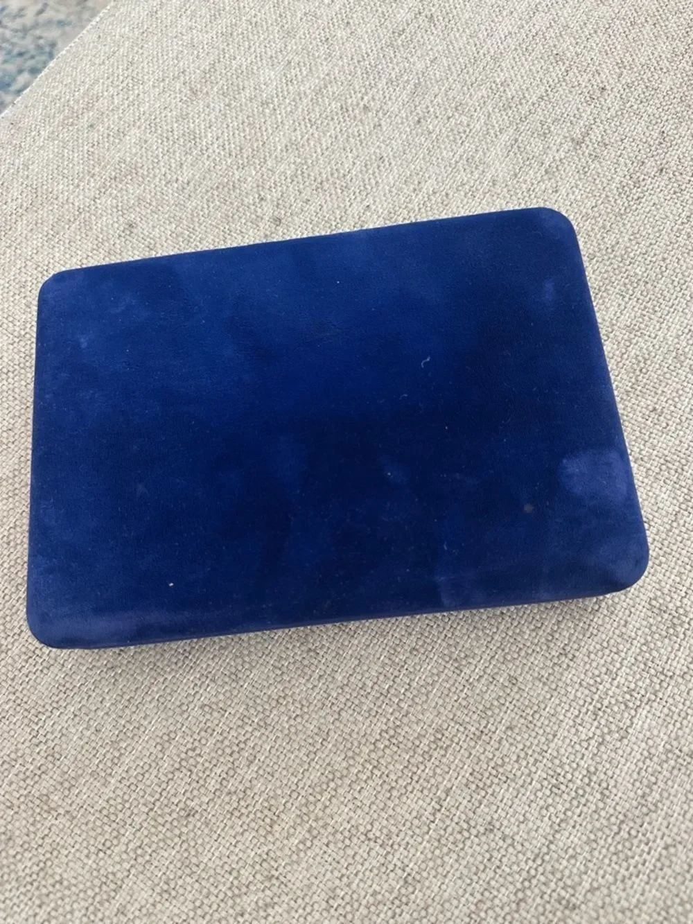 Vintage Blue Velvet Jewelry Box Travel Case Mirror Square Dividers Gold Trim